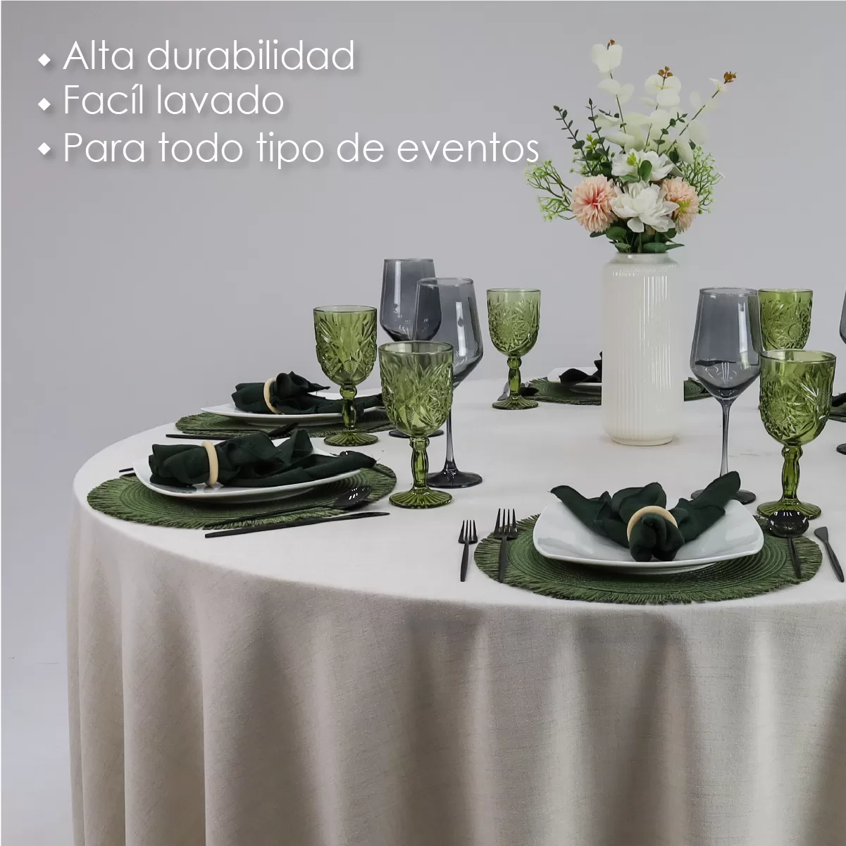 Mantel Redondo Lino Marroquí Crudo 100% Poliéster: imagen 4
