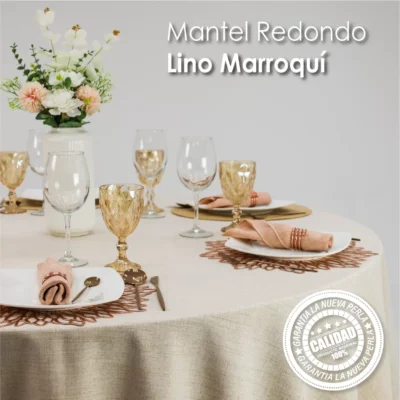 Mantel Redondo Lino Marroquí Arena 100% Poliéster: imagen 4