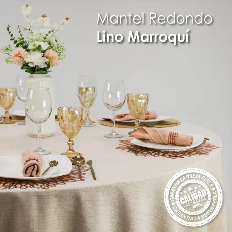 Mantel Redondo Lino Marroquí Arena 100% Poliéster