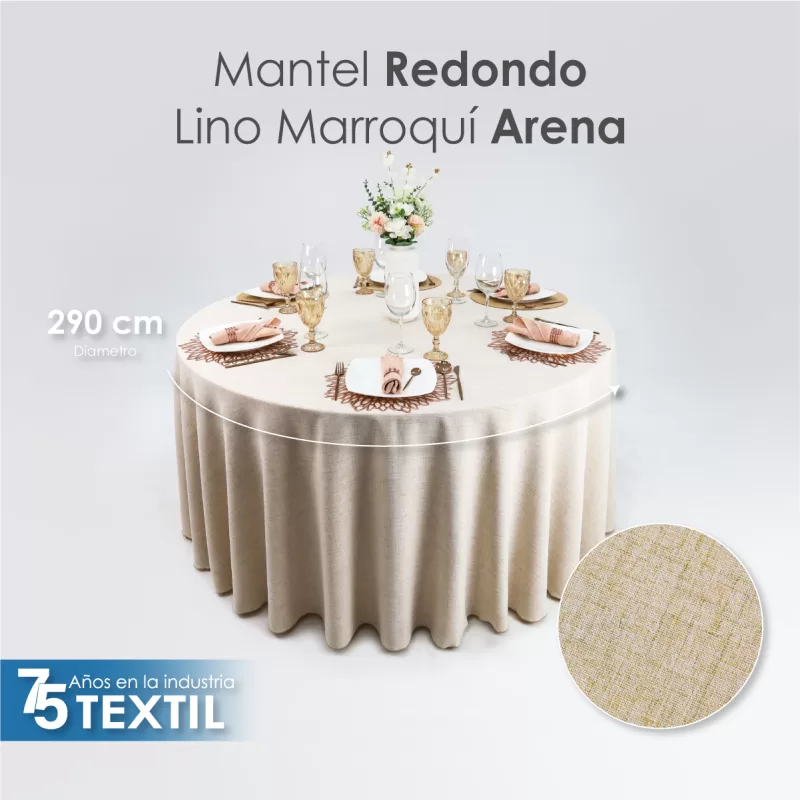 Mantel Redondo Lino Marroquí Arena 100% Poliéster