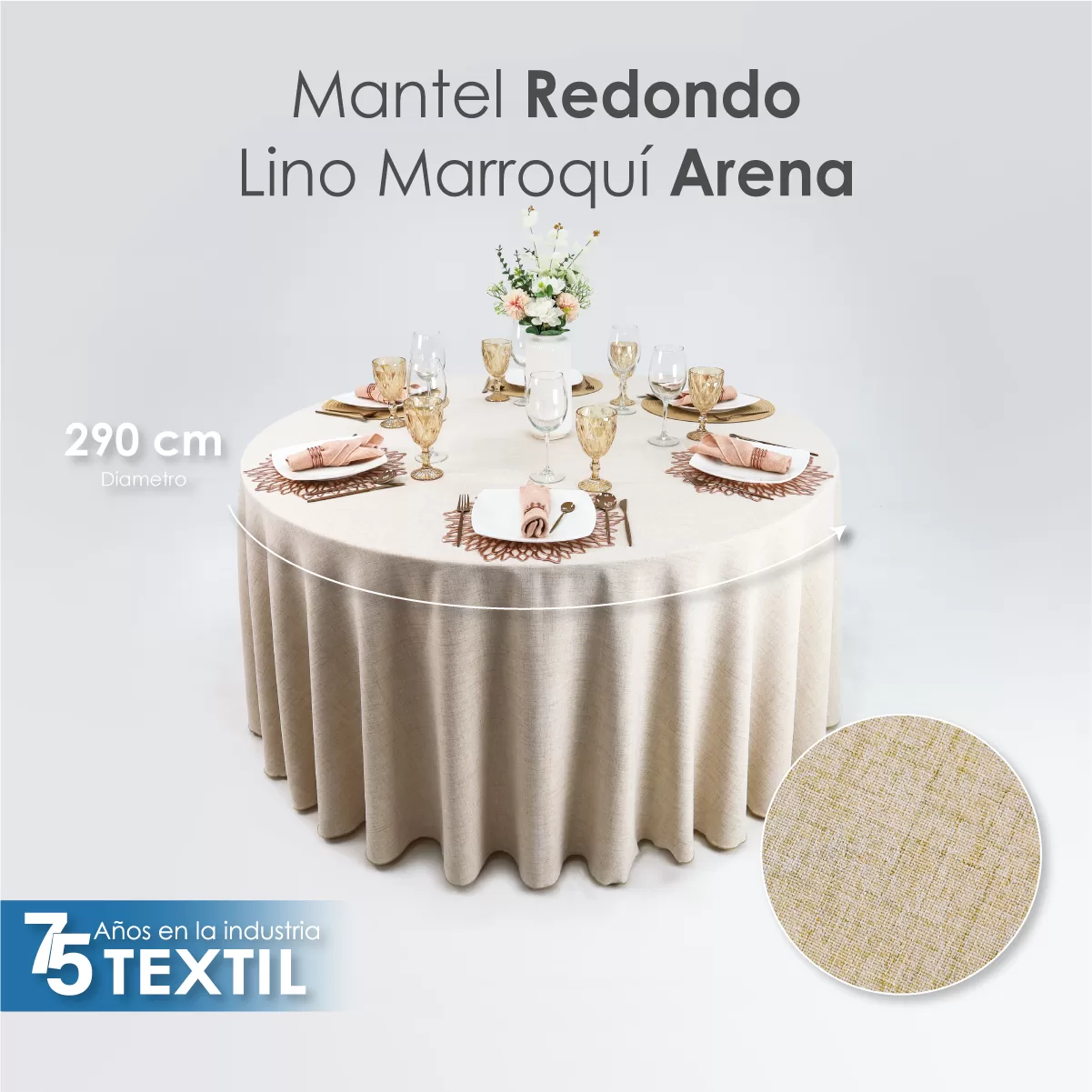 Mantel Redondo Lino Marroquí Arena 100% Poliéster: imagen 2