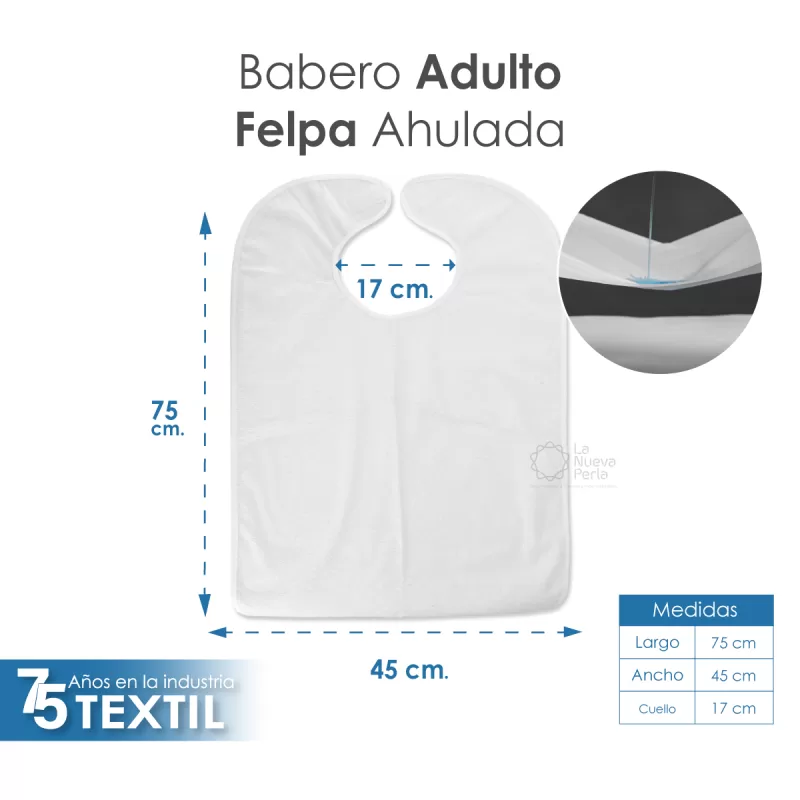 Babero para Adulto 45x75 cm Tela Ahulada 50% Algodón 50% Poliéster