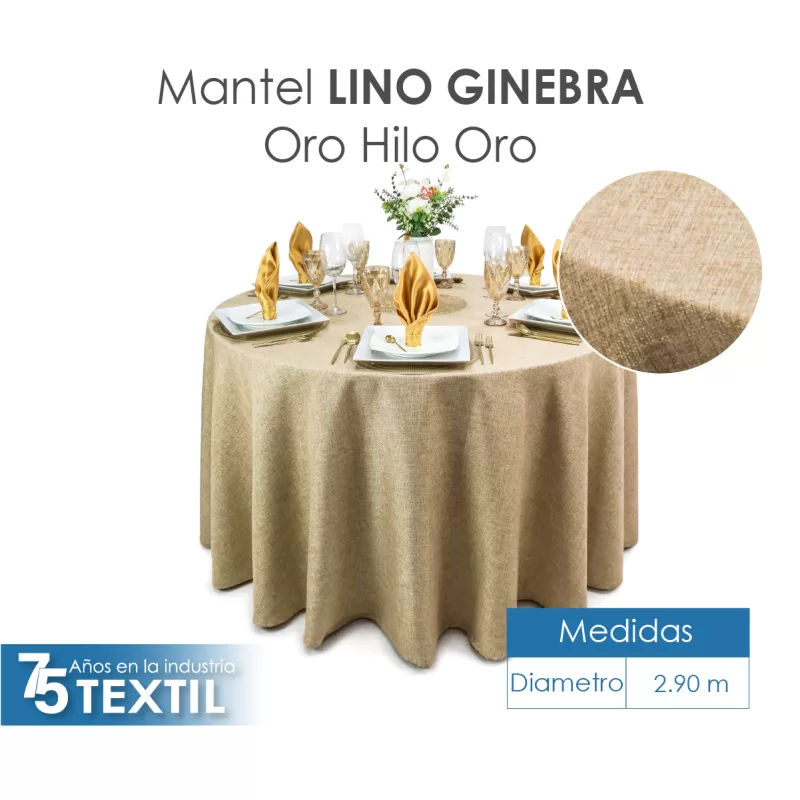 Mantel Redondo Lino Ginebra 2.90 D Oro Hilo Oro