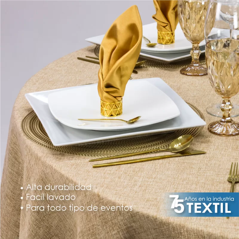 Mantel Redondo Lino Ginebra 2.90 D Oro Hilo Oro