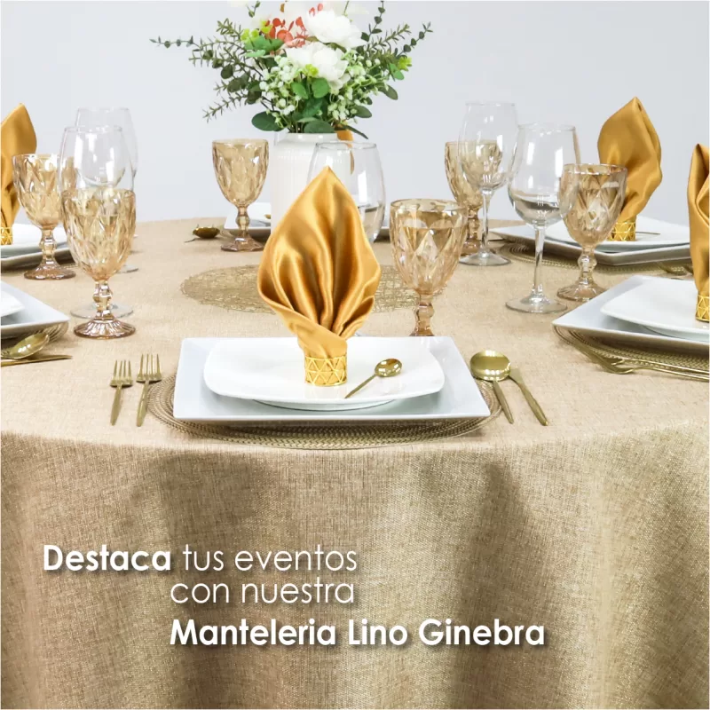 Mantel Redondo Lino Ginebra 2.90 D Oro Hilo Oro