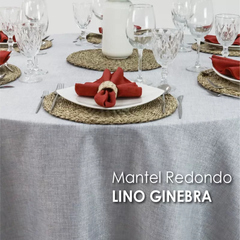 Mantel Redondo Lino Ginebra 2.90 D Perla hilo Plata