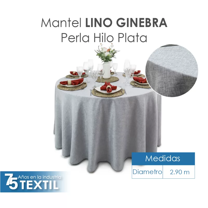 Mantel Redondo Lino Ginebra 2.90 D Perla hilo Plata