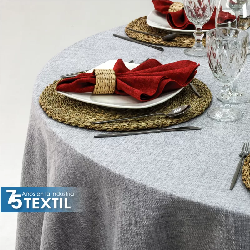 Mantel Redondo Lino Ginebra 2.90 D Perla hilo Plata