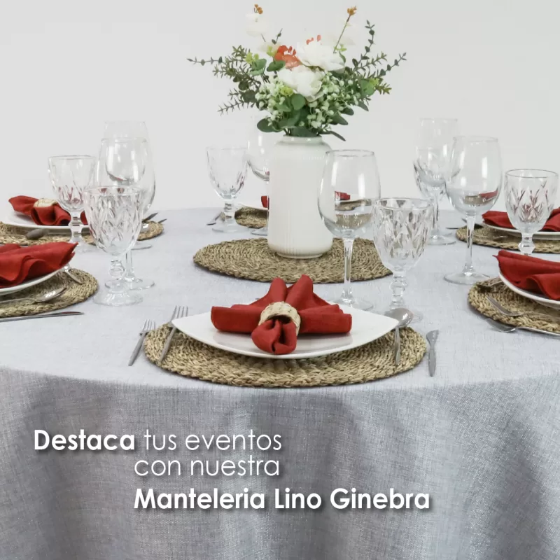 Mantel Redondo Lino Ginebra 2.90 D Perla hilo Plata