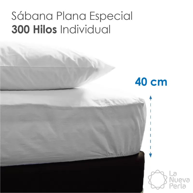Sábana Individual Altura Especial Percal 300 Hilos - 2.00 X 2.70 m Blanco (100% Algodón)