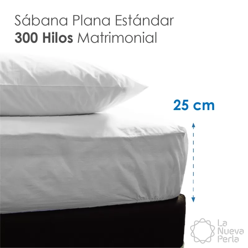 Sábana Matrimonial Altura Normal Percal 300 Hilos - 2.20 X 2.70 m Blanco (100% Algodón)