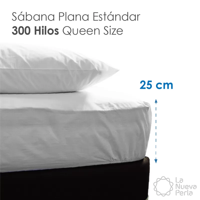 Sábana Queen Size Altura Normal Percal 300 Hilos - 2.35 X 2.70 m Blanco (100% Algodón)
