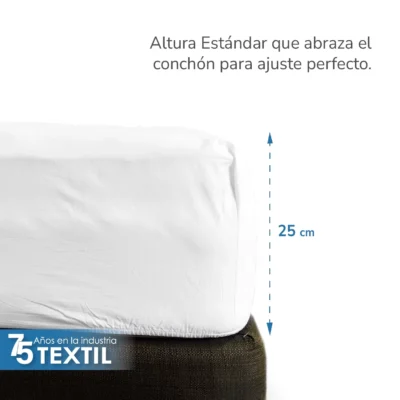 Sábana Queen Size Altura Normal Percal 300 Hilos - 2.35 X 2.70 m Blanco (100% Algodón): imagen 3