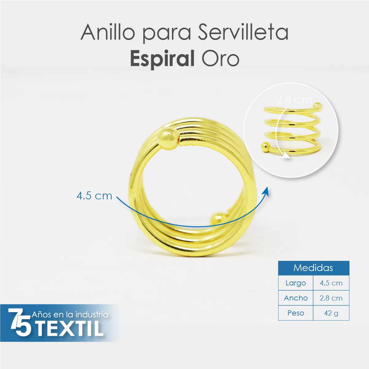 Anillo para Servilleta Espiral Oro: imagen 2