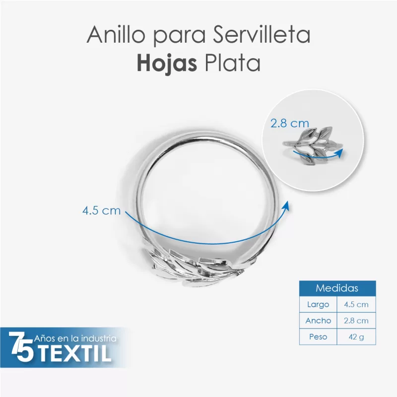 Anillo para Servilleta Hojas Plata