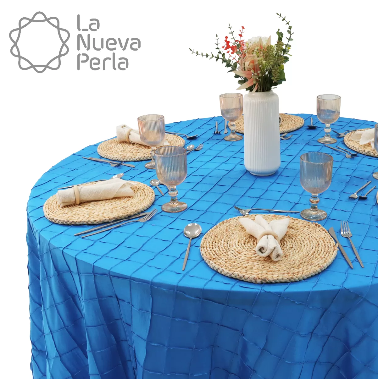 Mantel Redondo Tafeta Bordada 2.90 Diámetro Azul Turqueza: imagen 1