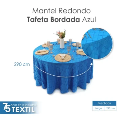 Mantel Redondo Tafeta Bordada 2.90 Diámetro Azul Turqueza: imagen 2