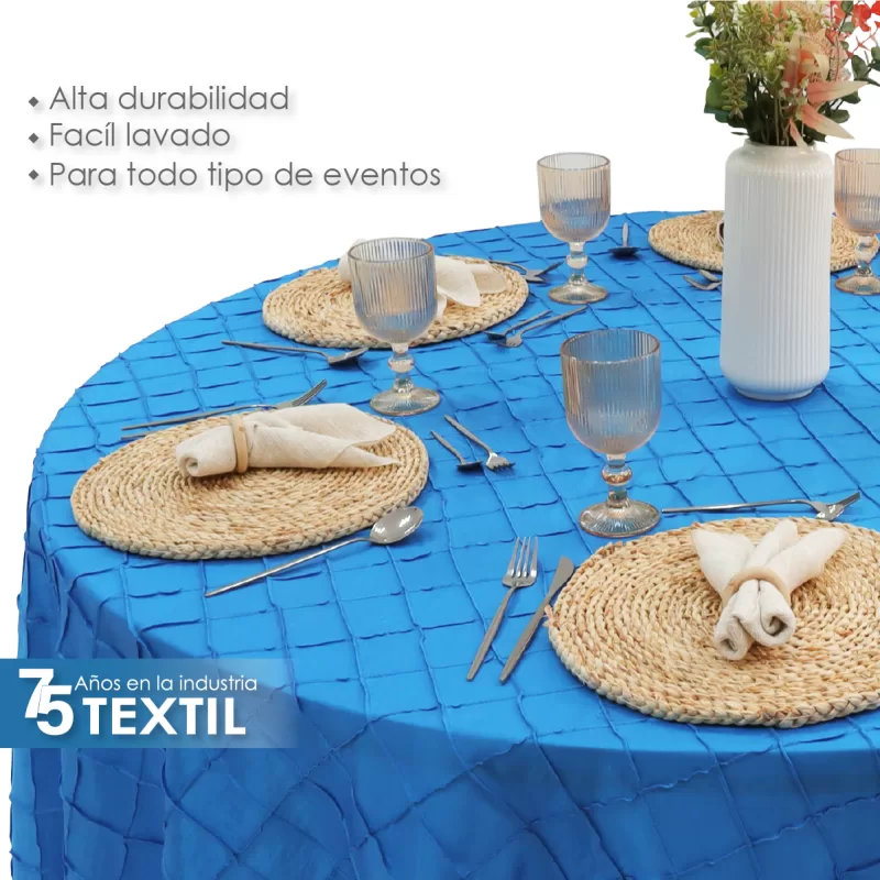 Mantel Redondo Tafeta Bordada 2.90 Diámetro Azul Turqueza