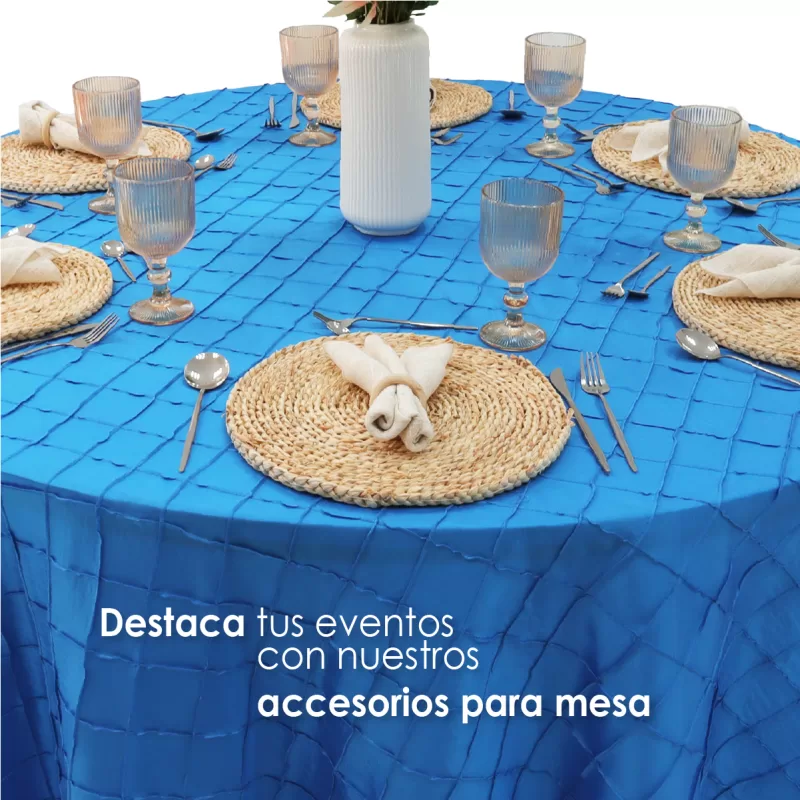 Mantel Redondo Tafeta Bordada 2.90 Diámetro Azul Turqueza