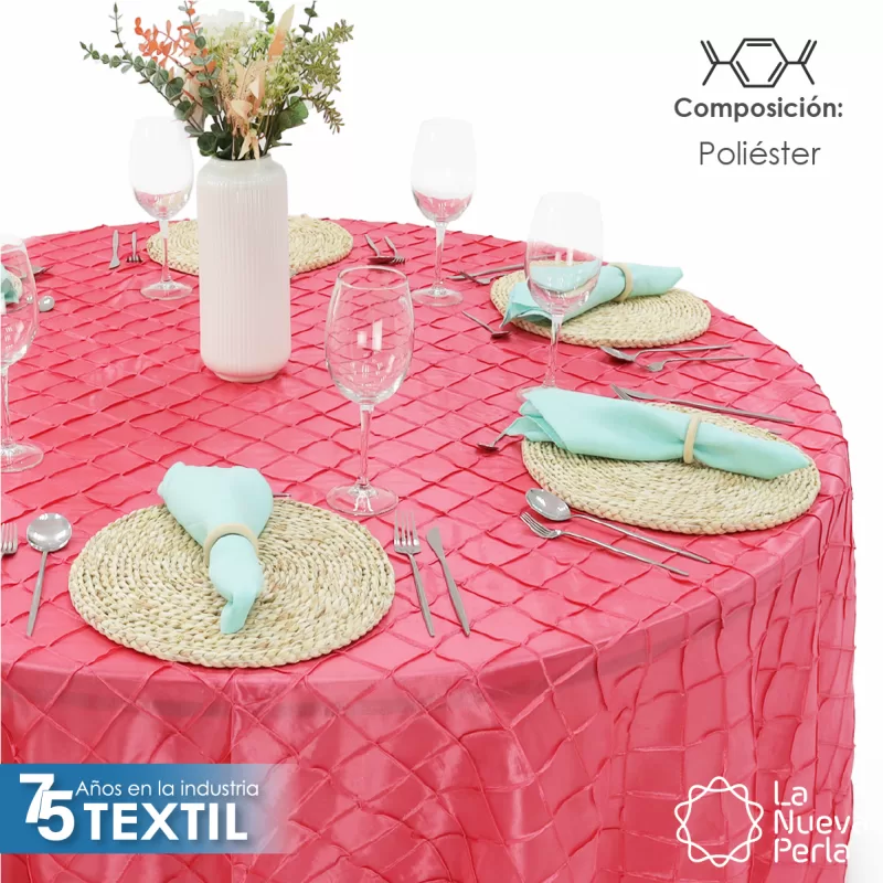 Mantel Redondo Tafeta Bordada 2.90 Diámetro Coral