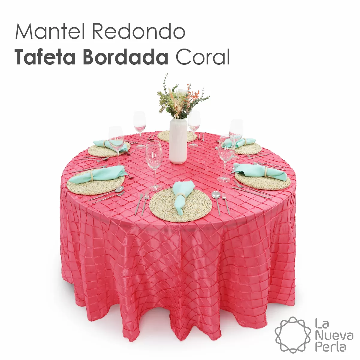 Mantel Redondo Tafeta Bordada 2.90 Diámetro Coral: imagen 5