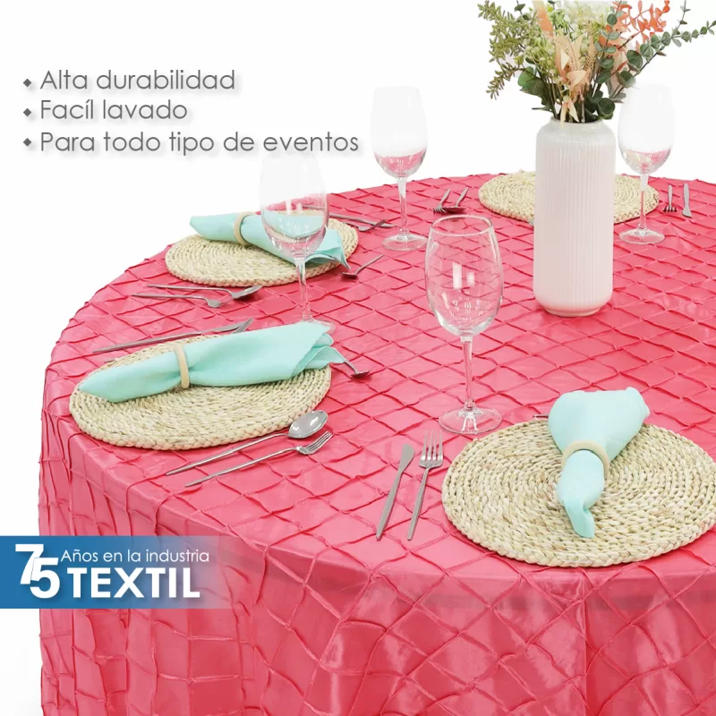 Mantel Redondo Tafeta Bordada 2.90 Diámetro Coral