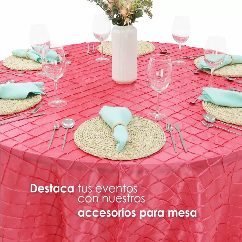 Mantel Redondo Tafeta Bordada 2.90 Diámetro Coral