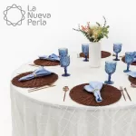 Mantel Redondo Tafeta Bordada 2.90 Diámetro Hueso