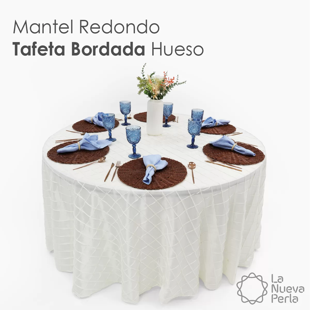 Mantel Redondo Tafeta Bordada 2.90 Diámetro Hueso: imagen 5