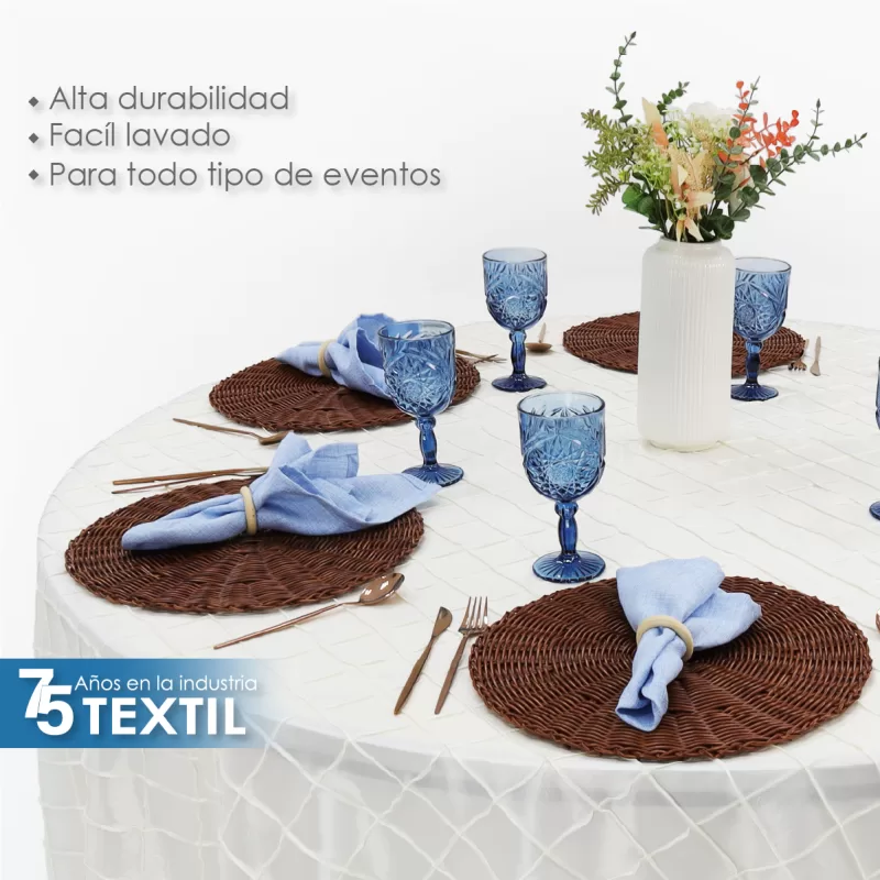 Mantel Redondo Tafeta Bordada 2.90 Diámetro Hueso
