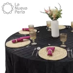 Mantel Redondo Tafeta Bordada 2.90 Diámetro Negro