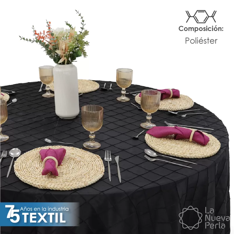 Mantel Redondo Tafeta Bordada 2.90 Diámetro Negro