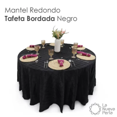 Mantel Redondo Tafeta Bordada 2.90 Diámetro Negro: imagen 5