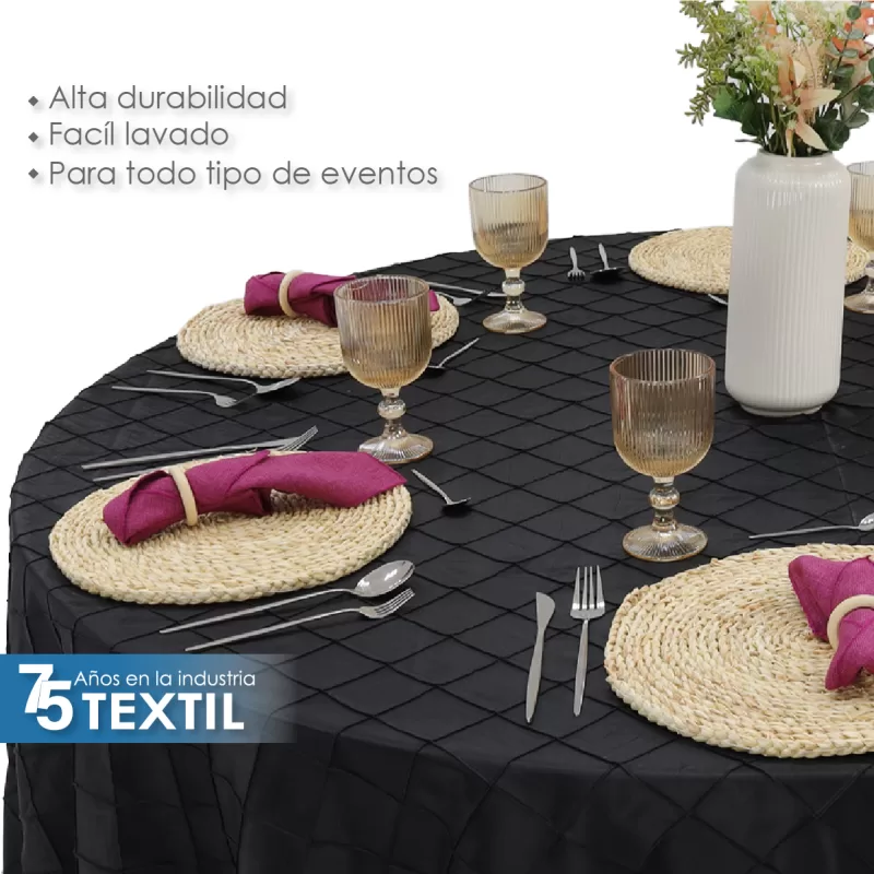 Mantel Redondo Tafeta Bordada 2.90 Diámetro Negro