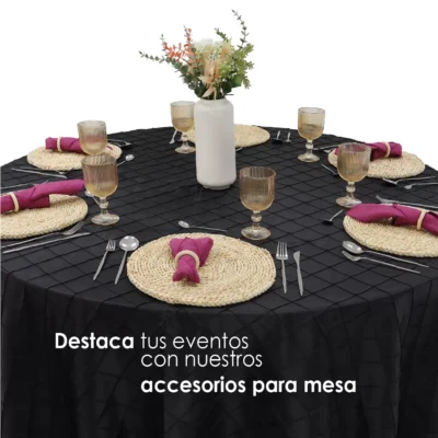 Mantel Redondo Tafeta Bordada 2.90 Diámetro Negro: imagen 6