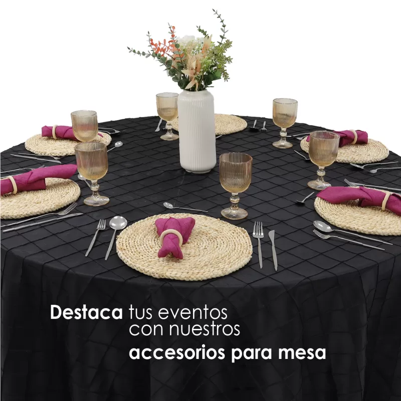 Mantel Redondo Tafeta Bordada 2.90 Diámetro Negro