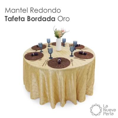Mantel Redondo Tafeta Bordada 2.90 Diámetro Oro: imagen 5