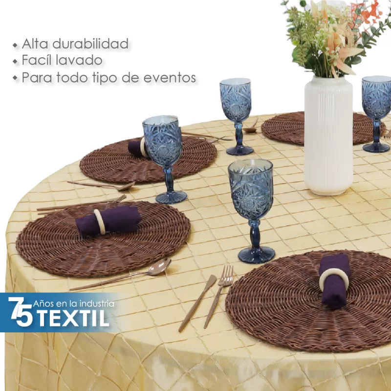 Mantel Redondo Tafeta Bordada 2.90 Diámetro Oro