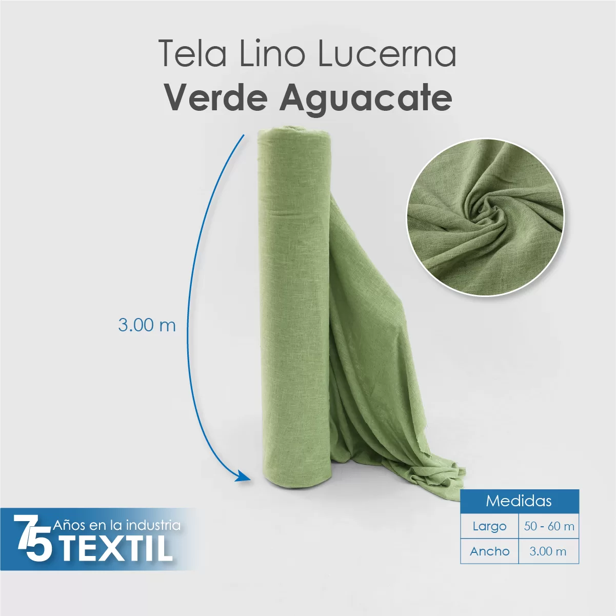 Lino Lucerna 3.00 m 100% Poliéster Verde Aguacate: imagen 2