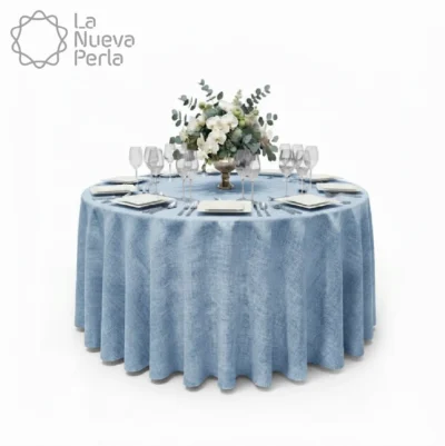 Mantel Redondo Lino Lucerna 100% Poliéster Azul Cielo