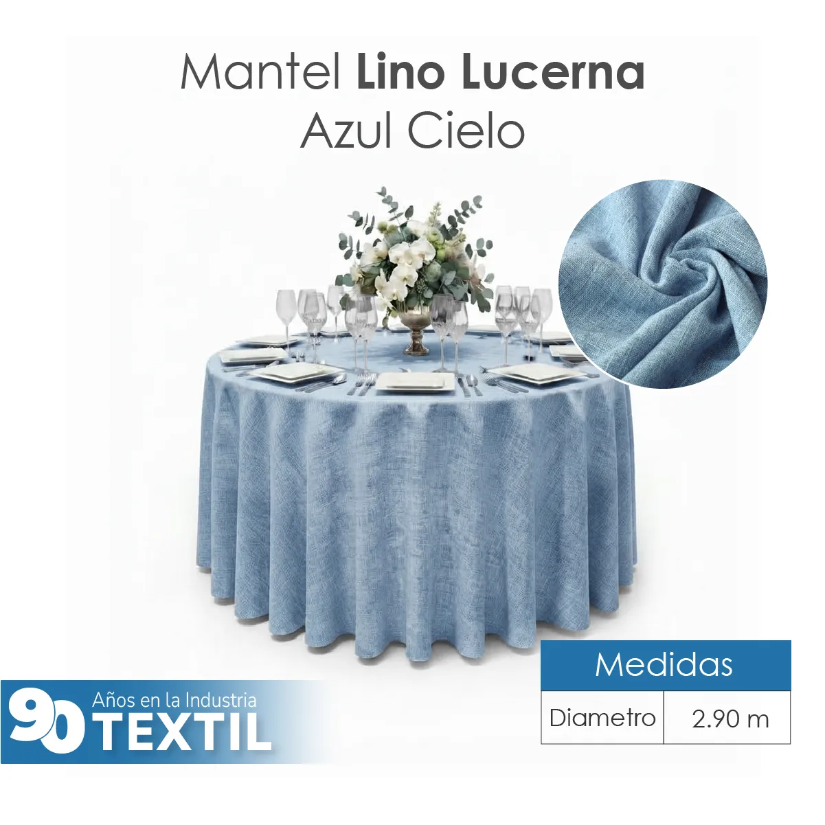 Mantel Redondo Lino Lucerna 100% Poliéster Azul Cielo: imagen 2