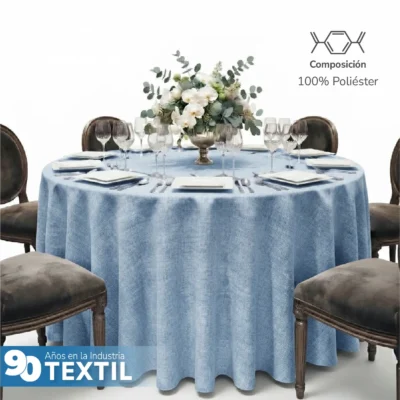 Mantel Redondo Lino Lucerna 100% Poliéster Azul Cielo: imagen 3