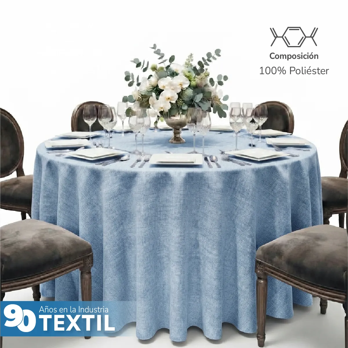 Mantel Redondo Lino Lucerna 100% Poliéster Azul Cielo: imagen 3