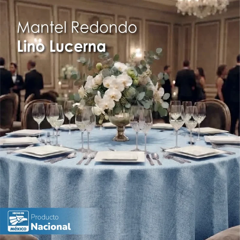 Mantel Redondo Lino Lucerna 100% Poliéster Azul Cielo