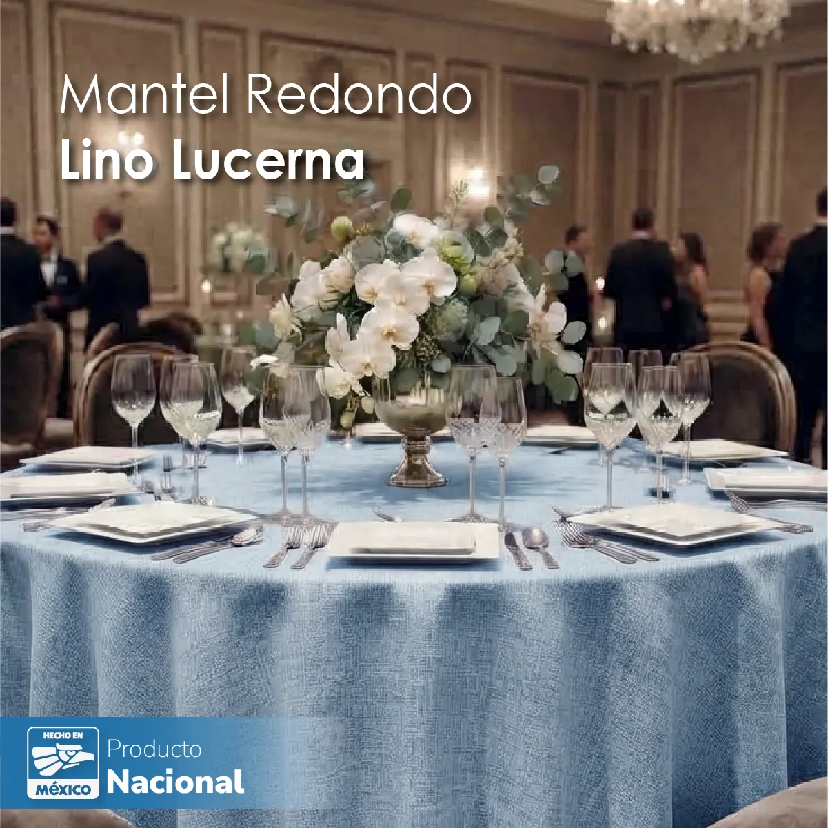 Mantel Redondo Lino Lucerna 100% Poliéster Azul Cielo: imagen 6