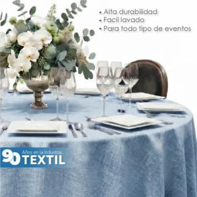 Mantel Redondo Lino Lucerna 100% Poliéster Azul Cielo: imagen 5