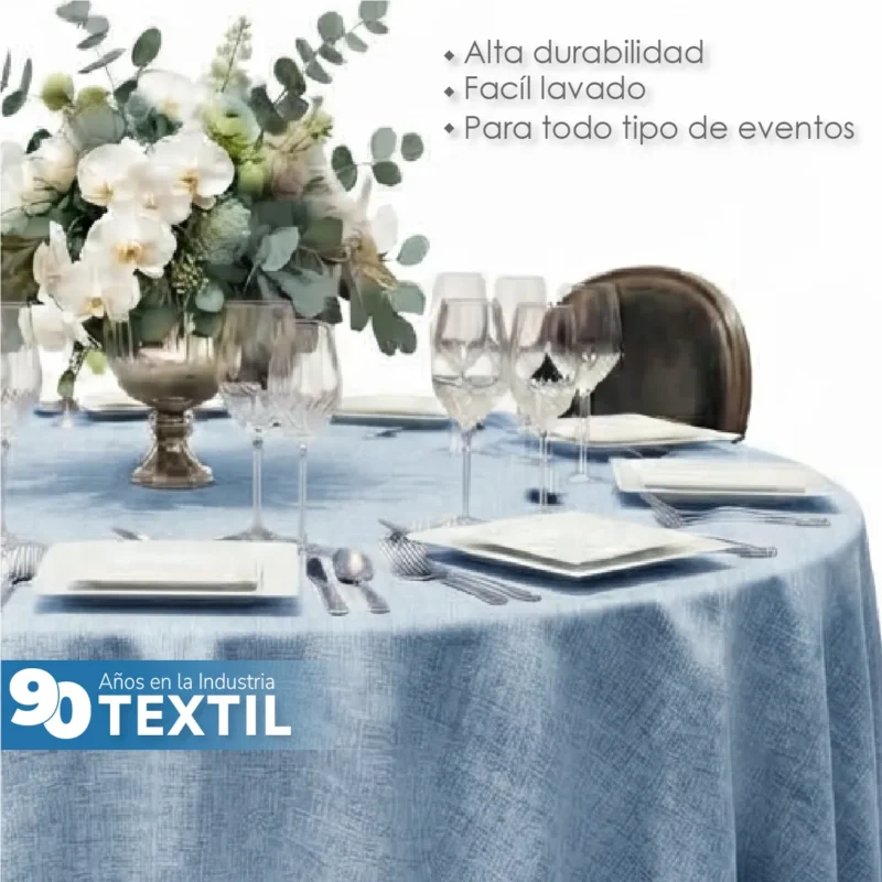 Mantel Redondo Lino Lucerna 100% Poliéster Azul Cielo