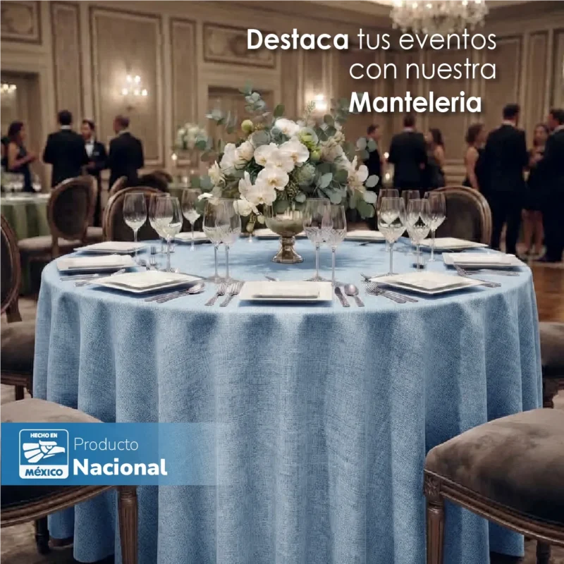 Mantel Redondo Lino Lucerna 100% Poliéster Azul Cielo