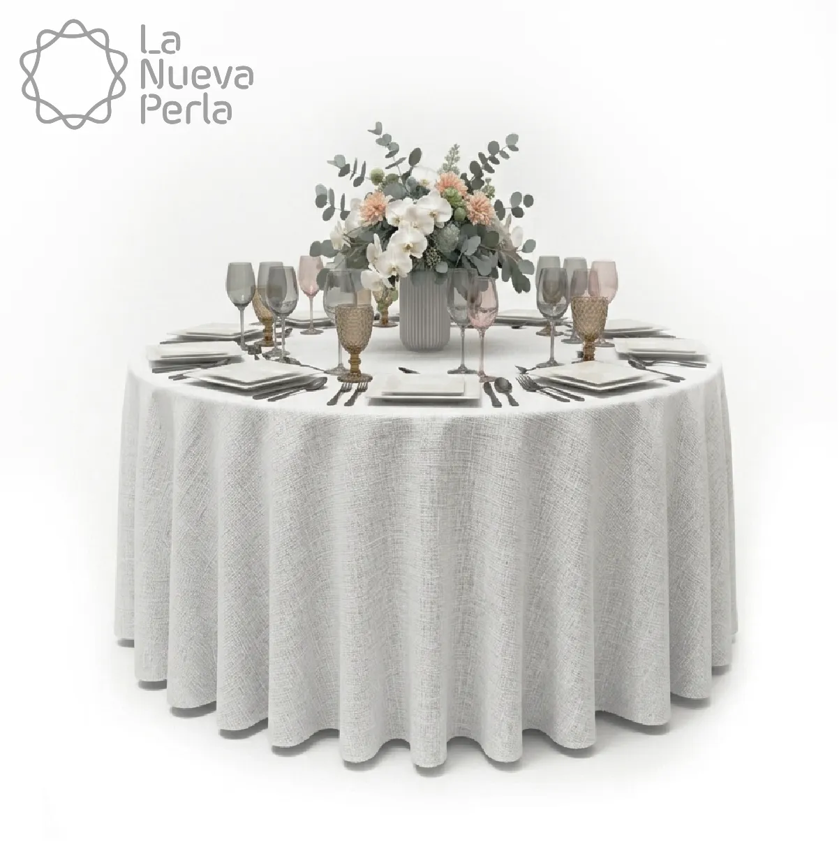 Mantel Redondo Lino Lucerna 100% Poliéster Blanco: imagen 1