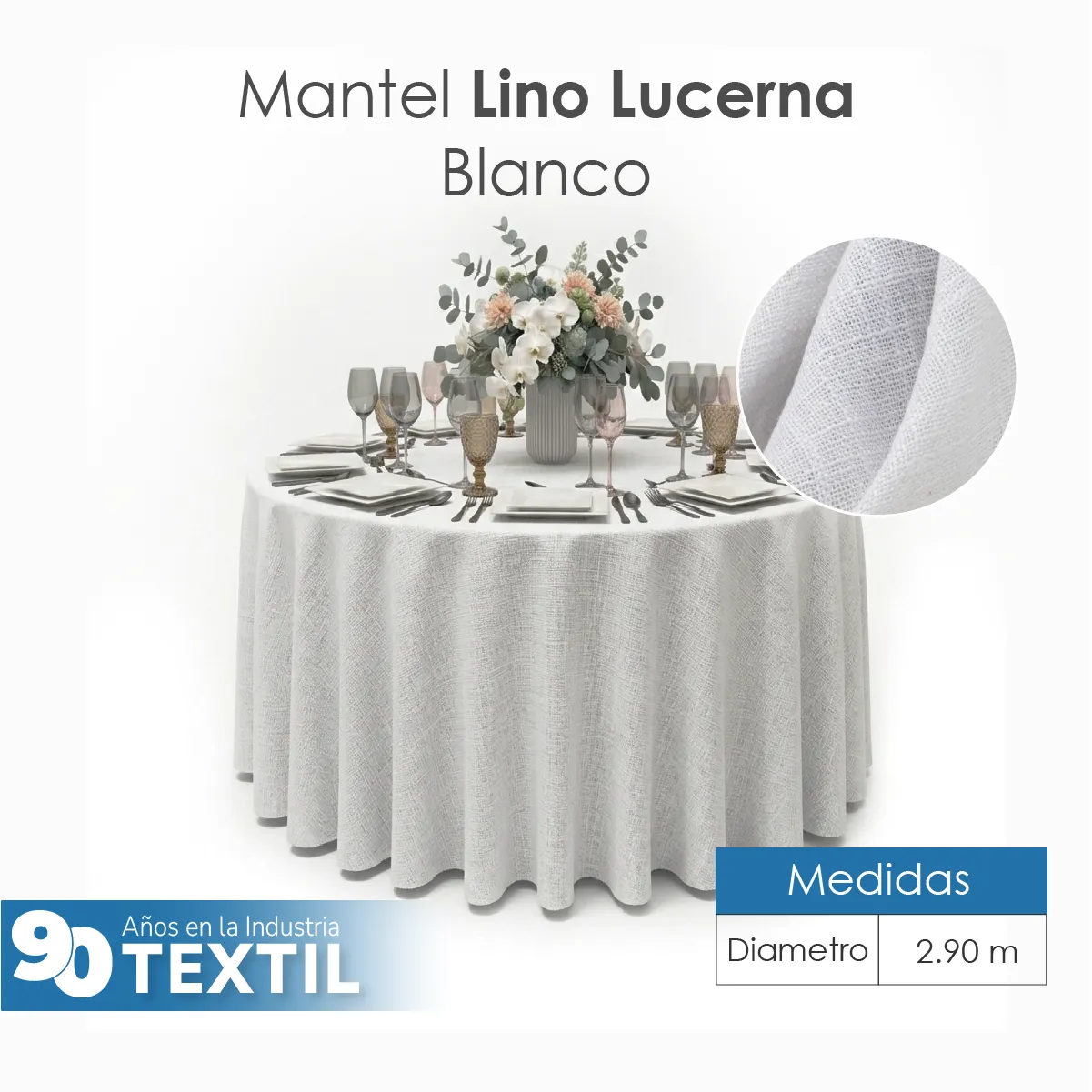 Mantel Redondo Lino Lucerna 100% Poliéster Blanco: imagen 2
